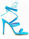 Sante Fabric Women's Sandals with Laces Turquoise with Thin High Heel