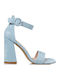 Envie Shoes Suede Women's Sandals with Ankle Strap Light Blue with Chunky High Heel