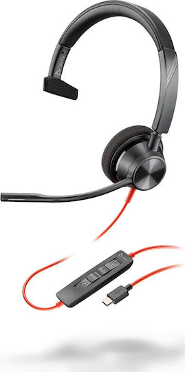 Poly Blackwire 3325-M На ушите Мултимедийни слушалки с микрофон и връзка 3,5 мм жак / USB-C в Червен цвят