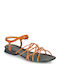 Camper Damen Flache Sandalen mit Riemen in Orange Farbe