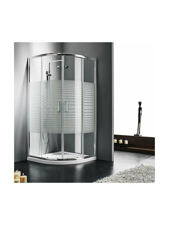 Starlet Quadrant QS90S-100 Cabin for Shower Semi-circular with Sliding Door 90x90x180cm Stripes Chrome