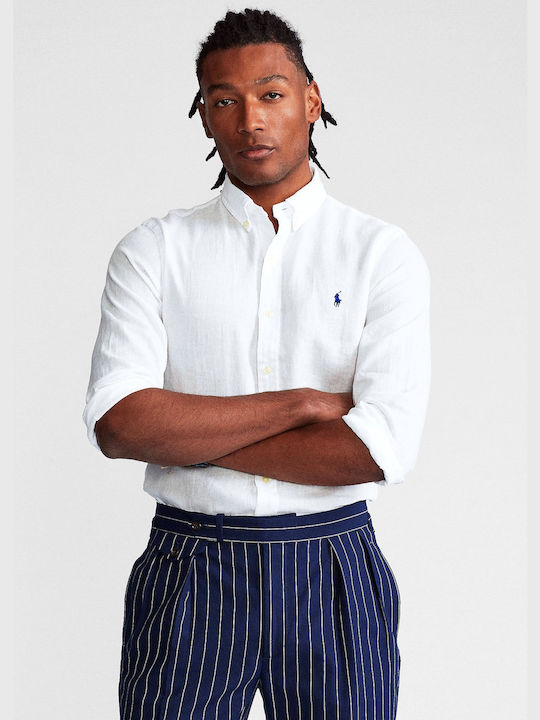 Ralph Lauren Men's Shirt with Long Sleeves Slim Fit White