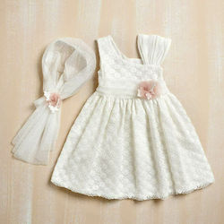 Lollipop Celebrations Ecru Lace Baptism Outfit with Hair Accessories & Dress 2pcs