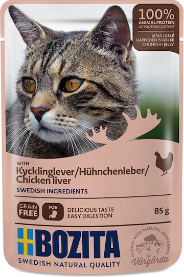Bozita Chunks In Sause Wet Food for Adult Cats in Pouches with Chicken and Liver Grain-Free 85gr