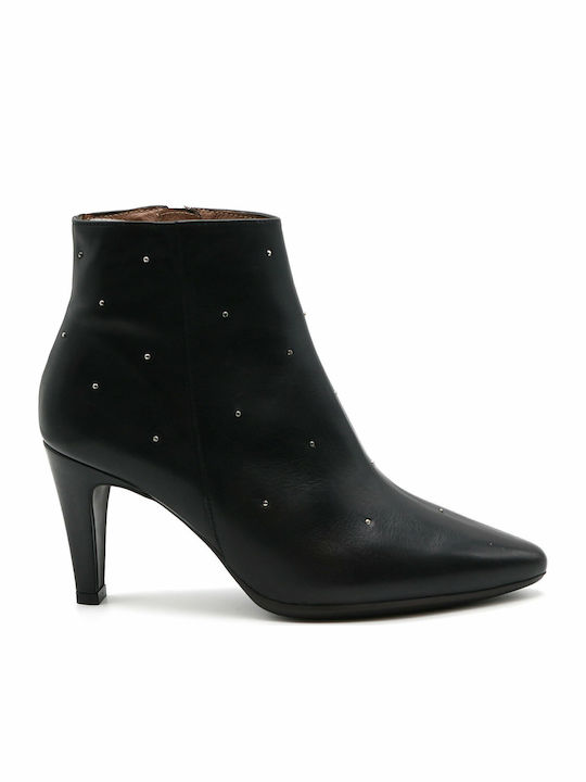 Leather Women's Ankle Boots with High Heel Black