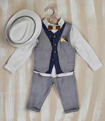 Lollipop Boys Linen Baptism Suit with Vest 5pcs Gray