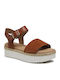 Clarks Lana Leather Women's Flat Sandals with Strap Flatforms in Brown Color