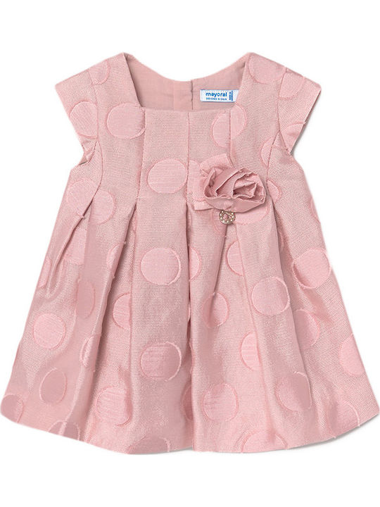Kinderkleid Kurzärmelig Satin Polka Dot Rosa
