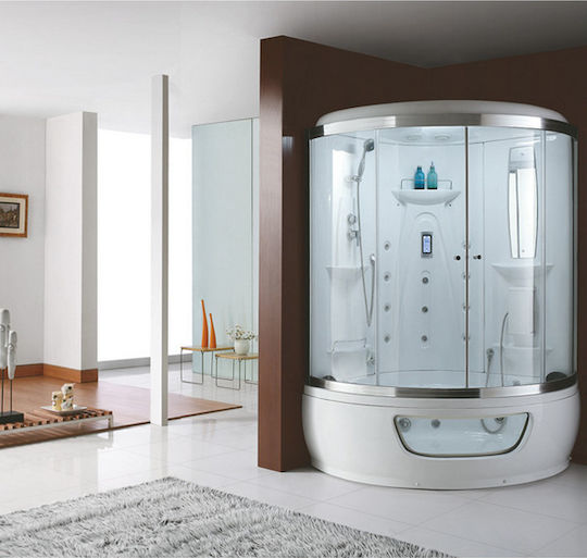 Karag Paloma K-549 Kabine Badewanne Halbkreisförmig mit Schieben Tür und Whirlpool 135x135x220cm