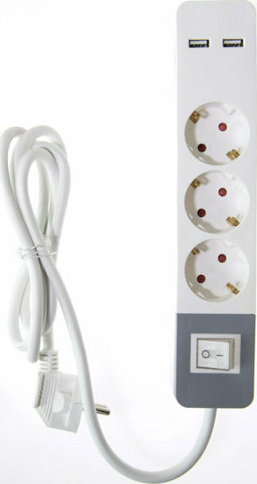 Osio Power Strip 3 Positions with 2 USB-A, Switch and Cable 1.5m