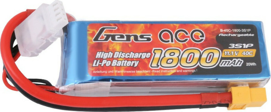 Gens ace G-Tech 1800mAh 11.1V 45C 3S1P Lipo Battery Pack with XT60 Plug