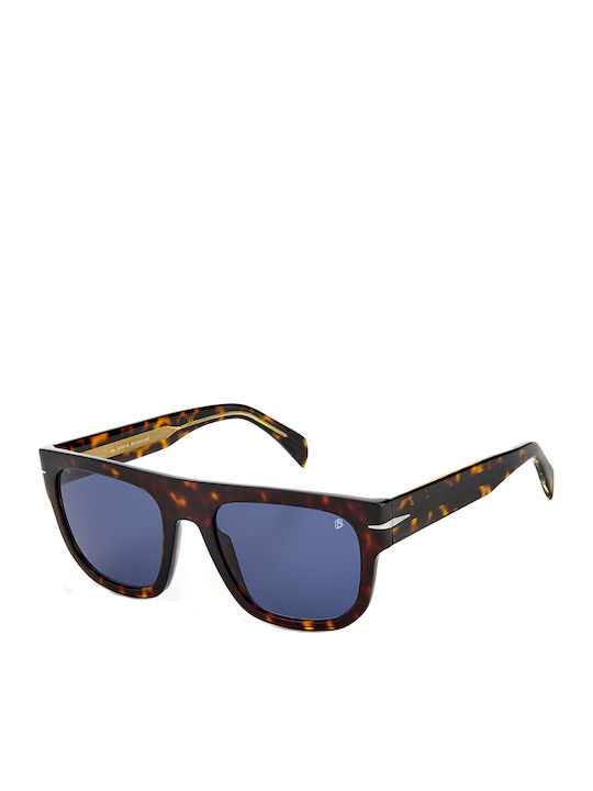 David Beckham Men's Sunglasses with Brown Tartaruga Plastic Frame and Blue Lens DB 7044/S 086/KU