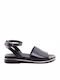 Leather Women's Flat Sandals Anatomic with Strap in Black Color