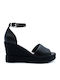 60147 Women's Ankle Strap Platforms Total Black