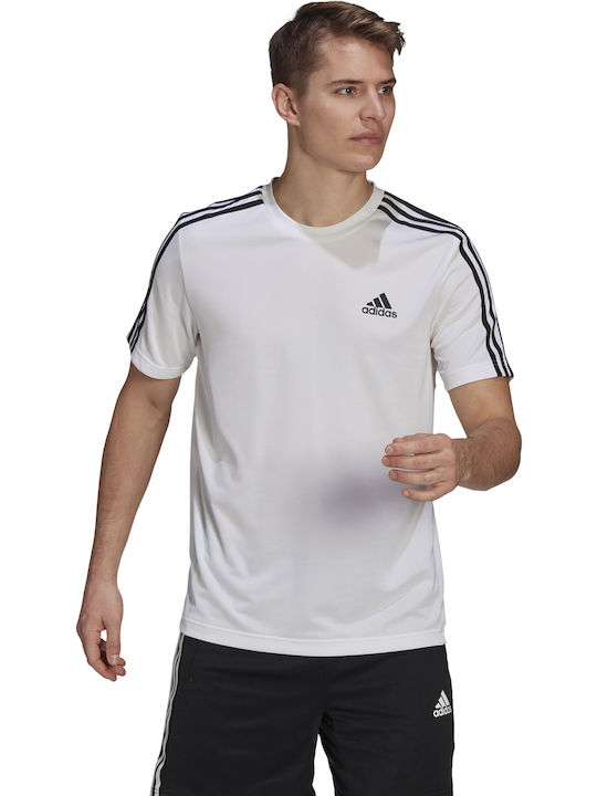 Adidas Aeroready Designed To Move Sport 3-stripes Αθλητικό Ανδρικό T-shirt Λευκό με Λογότυπο
