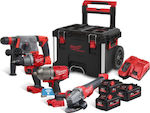 Milwaukee M18 PP4B-553P Set Angle Wheel & Drill & Impact Drill Driver & Impact Driver & Hammer 18V with 3 5.5Ah Batteries and Case