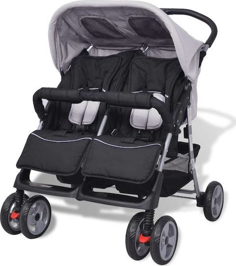vidaXL Double Stroller Suitable from 6+ Months Grey & Black