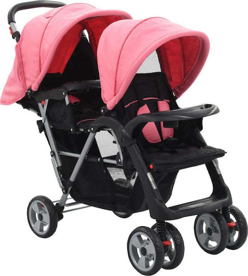 vidaXL Double Stroller Suitable from 6+ Months Pink & Black