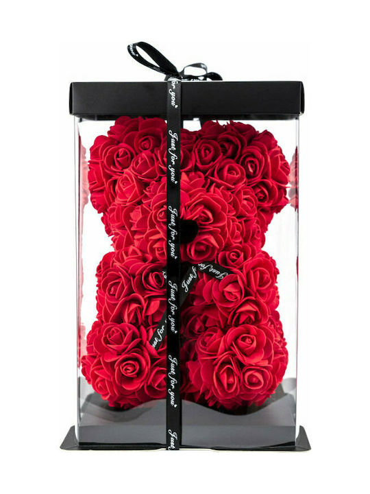 Aleiferopoulos Flowers Αρκουδάκι από Τεχνητά Τριαντάφυλλα Κόκκινο 25cm Σε Κουτί
