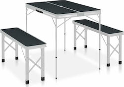 vidaXL Aluminum Foldable Picnic Table in Case με 2 Πάγκους 90xx70cm Gray