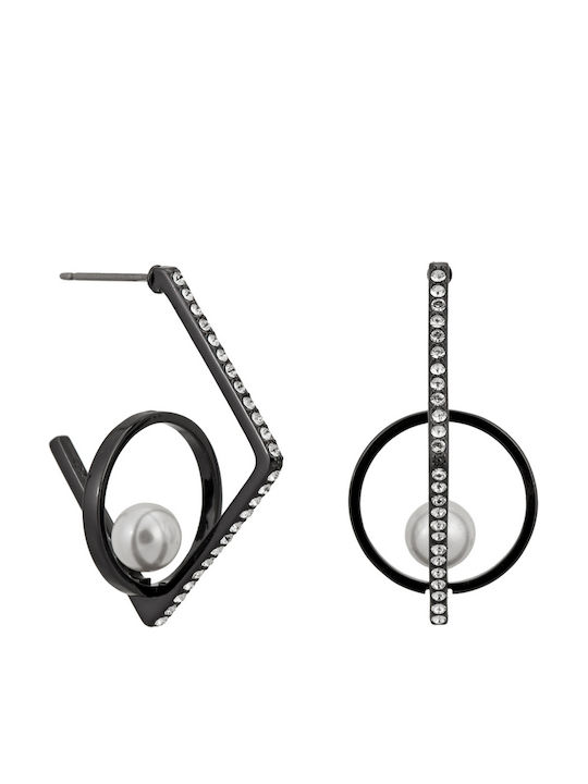 Karl Lagerfeld Geometric Pearl & Pave Interloc Earrings with Stones & Pearls