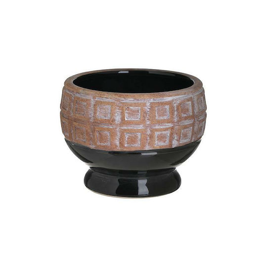 Inart Dekorative Schüssel Keramik Sockel Beige-Black 18x18x14cm 1Stück
