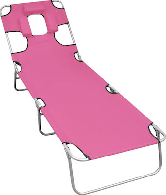 vidaXL Foldable Steel Beach Sunbed Pink with Pillow 189x58x27cm