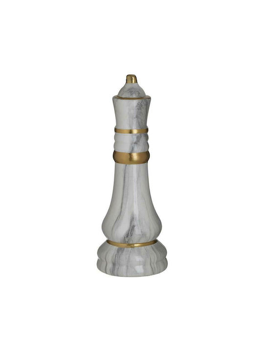 Inart Διακοσμητικό Πιόνι Σκακιού από Κεραμικό Υλικό Λευκό-Χρυσό 9x9x23cm