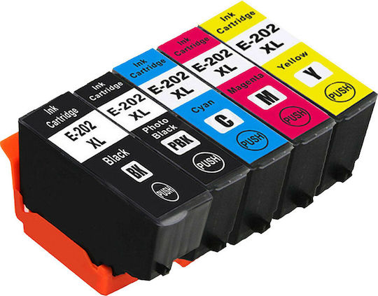 Πακέτο Συμβατών Μελανιών Εκτυπωτή InkJet Epson 202XL C13T02G740 5ml Πολλαπλό (Color) / Μαύρο 5τμχ