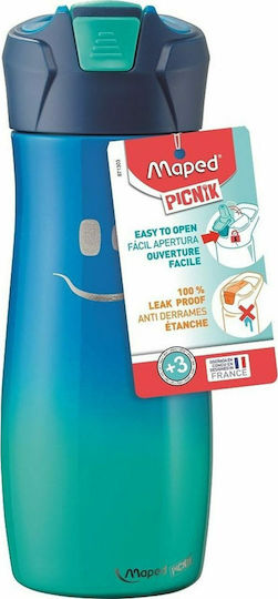 Maped Kinderflasche Rostfreier Stahl mit Strohhalm Blau 430ml