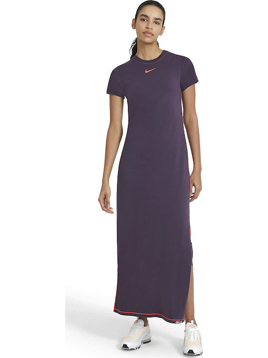 Sportswear Icon Clash Rochie Maxi Sport De Vară Pentru Femei Mâneca Scurtă Dark Raisin