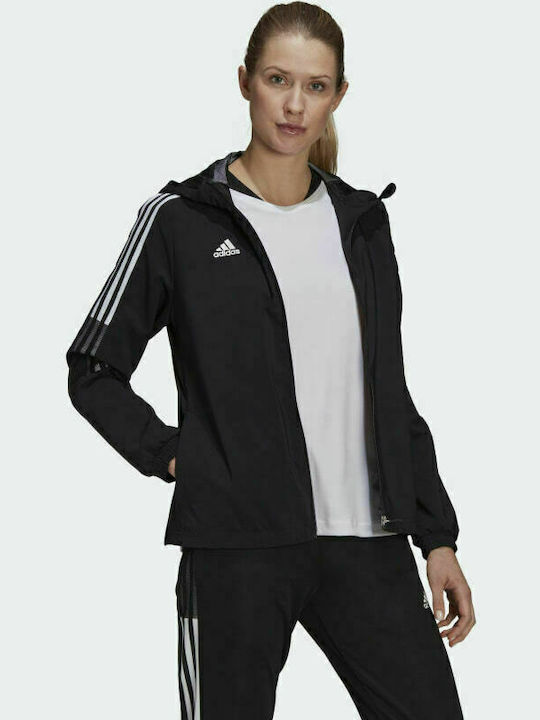 Adidas Tiro 21 Γυναικείο Αθλητικό Μπουφάν Αντιανεμικό Μαύρο