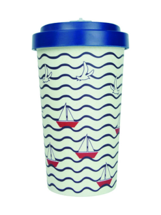 Woodway Summer Bamboo Cup with Lid Blue 500ml