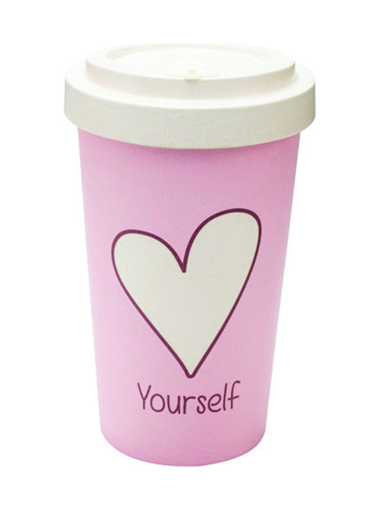 Woodway Love Yourself Κούπα Μπαμπού με Καπάκι Ροζ 500ml