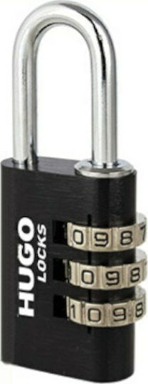Hugo Locks PA20 Αλουμινένιο Λουκέτο Πέταλο Συνδυασμού 3 Ψηφίων 20mm Μαύρο