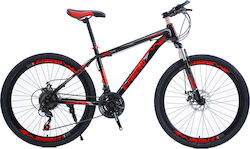 High Grade DBN003 26" Μαύρο/Κόκκινο Mountain Bike με 21 Ταχύτητες και Μηχανικά Δισκόφρενα