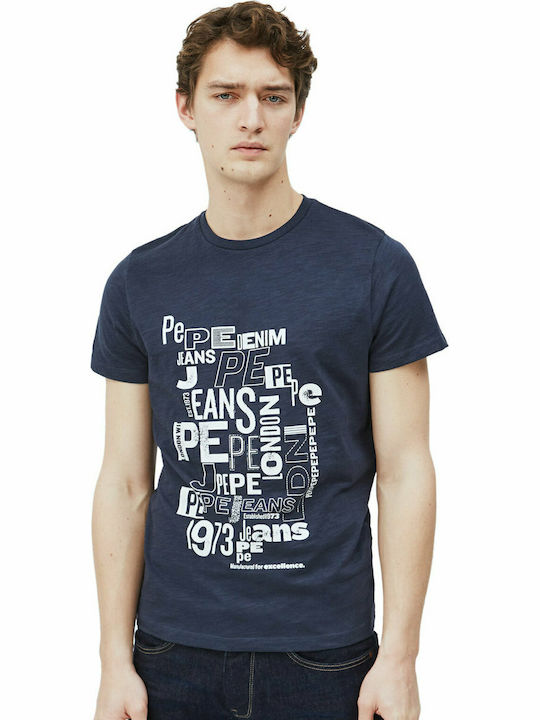 Pepe Jeans Adrian Ανδρικό T-shirt Με Στάμπα Navy Μπλε
