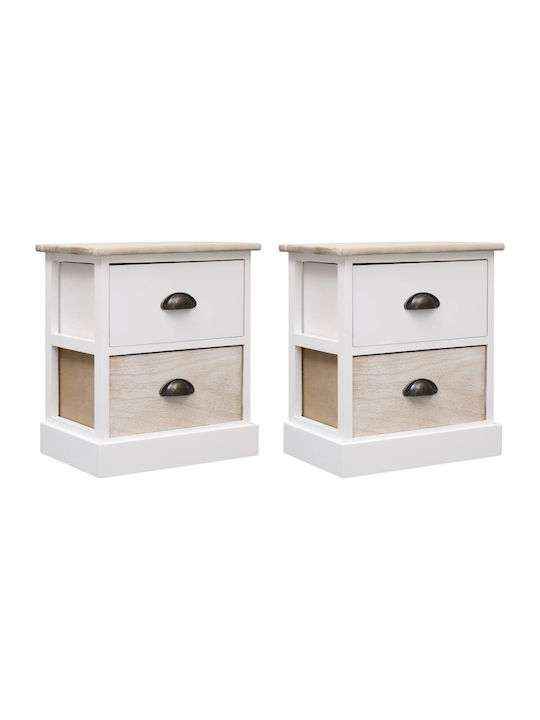 Bedside Tables of Solid Wood 2pcs Λευκό / Φυσικό 38x28x45cm