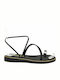 Leather Women's Flat Sandals Anatomic with Strap in Black Color