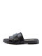 Leather Women's Flat Sandals in Black Color