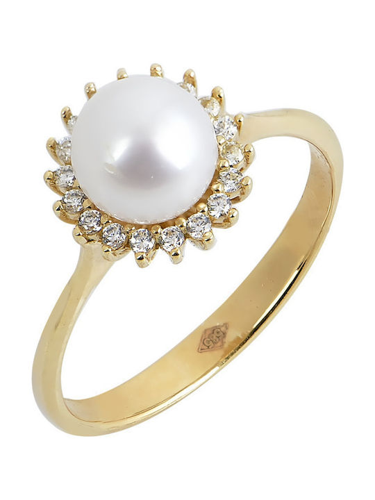 Pearl rosette ring in white gold 14k R32