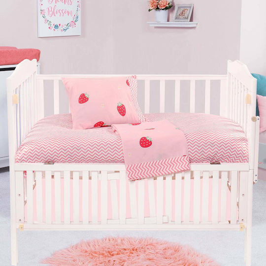 Beauty Home Σετ Βρεφικά Σεντόνια Κούνιας Βαμβακοσατέν με Λάστιχο Art Ροζ 70x140εκ.