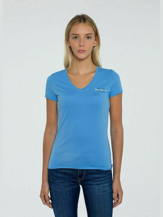 Pepe Jeans Women's T-shirt with V Neck Light Blue