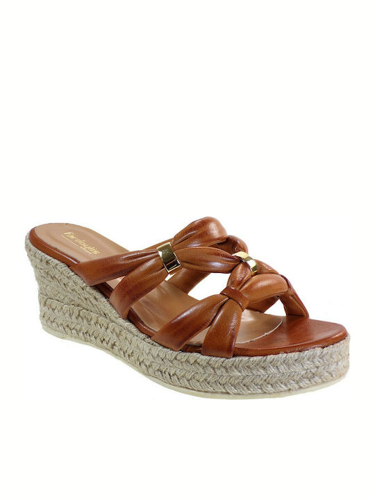 Fardoulis 40169 Women's Leather Platform Espadrilles Tabac Brown