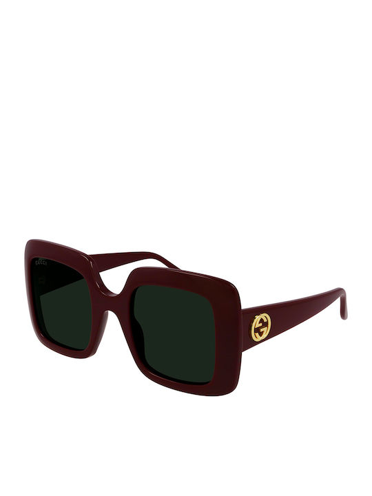 Gucci Women's Sunglasses with Burgundy Plastic Frame and Green Lens GG0896S 003
