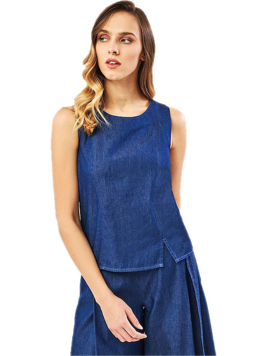 Forel Women's Summer Blouse Cotton Sleeveless Blue