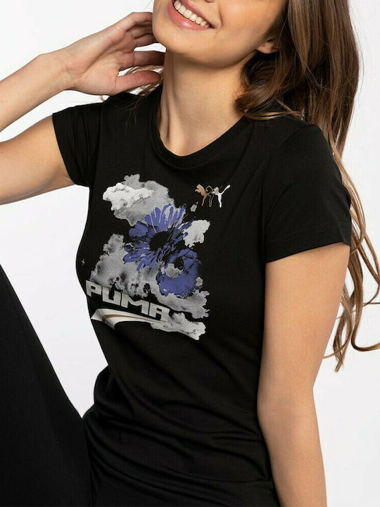 Puma Evide Graphic Γυναικείο T-shirt Μαύρο με Στάμπα