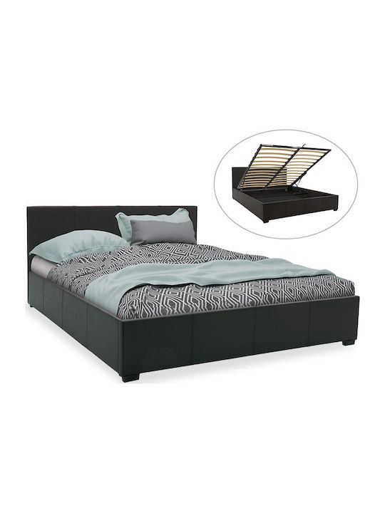 Norse Super Double Bed Padded with Leather with Storage Space and Slats Μαύρο 160x200cm