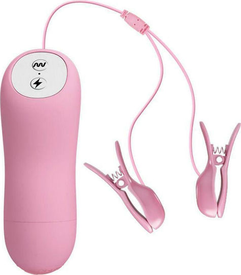 Baile Romantic Wave Vibrating Eletric Shock Nipple Clamps Σφιγκτήρες Θηλών σε Ροζ Χρώμα