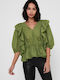 Only Women's Summer Blouse Cotton with 3/4 Sleeve & V Neckline Khaki